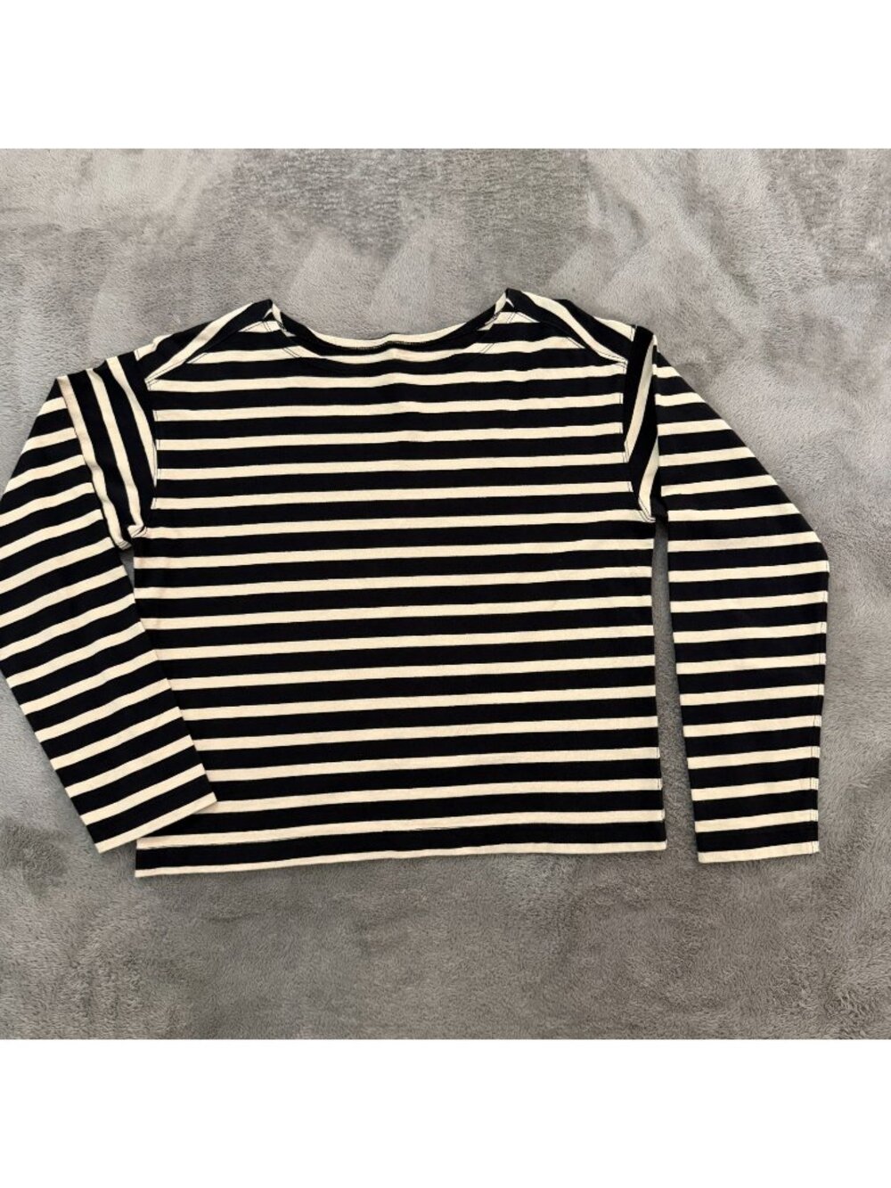 Everlane Cotton Black Cream Stripe Long Sleeve Tee Shirt SMALL Minimalist